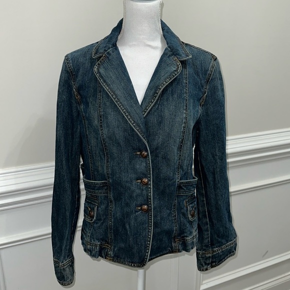 LOFT Jackets & Blazers - LOFT Denim Blazer Jacket unknown size see measurements 12-14?